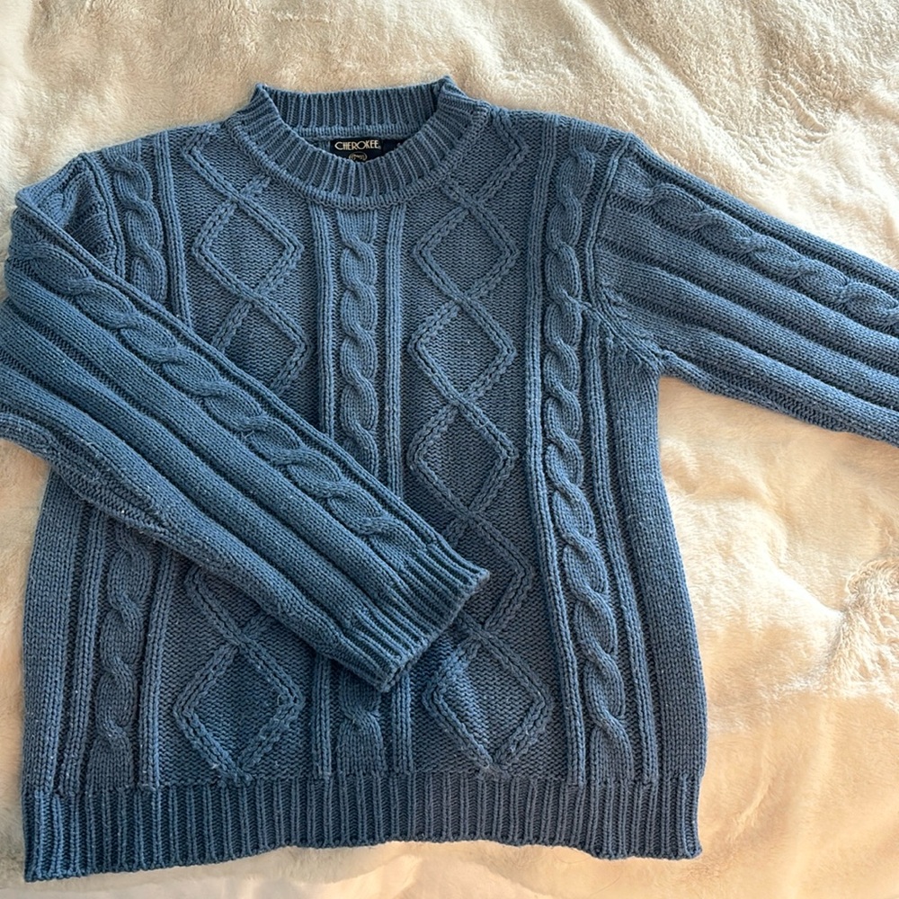 cherokee knit shark blue size L fits nicely on S, M in my opinion